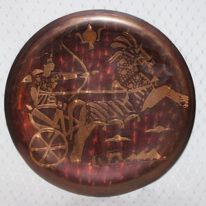 Vintage Mid-Century Egyptian Inlaid Copper Plate - Horse & Chariot
