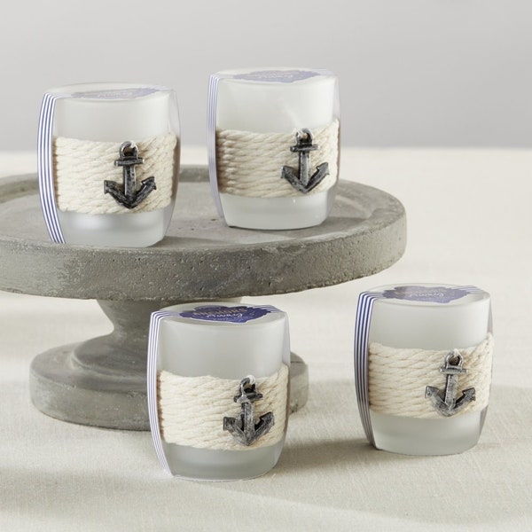 Set of 4 "Anchors Away" Nautical Rope Tealight Holders with Anchor Charm + Candle Favors + Nautical Favor + MINIMUM ORDER QUANTITY is 2 Sets