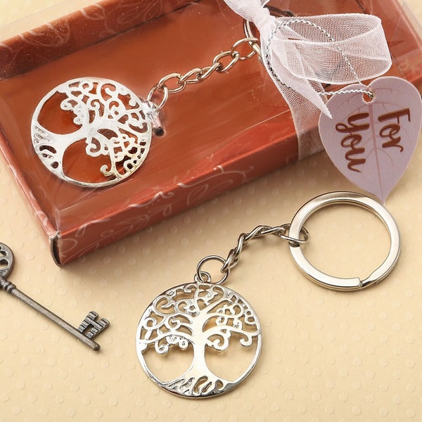 Silver Tree of Life and Family Cast-Metal Key Chain ++ Religious-Theme Favors + Keychain Favor ++ MINIMUM ORDER QUANTITY is 16