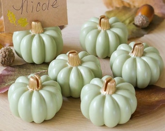 Set of 6 Sage Green-Colored Mini Pumpkin Place Card Holders ++ Fall Theme Favors ++ Place Card Holder ++ MINIMUM ORDER QUANTITY is 2 Sets