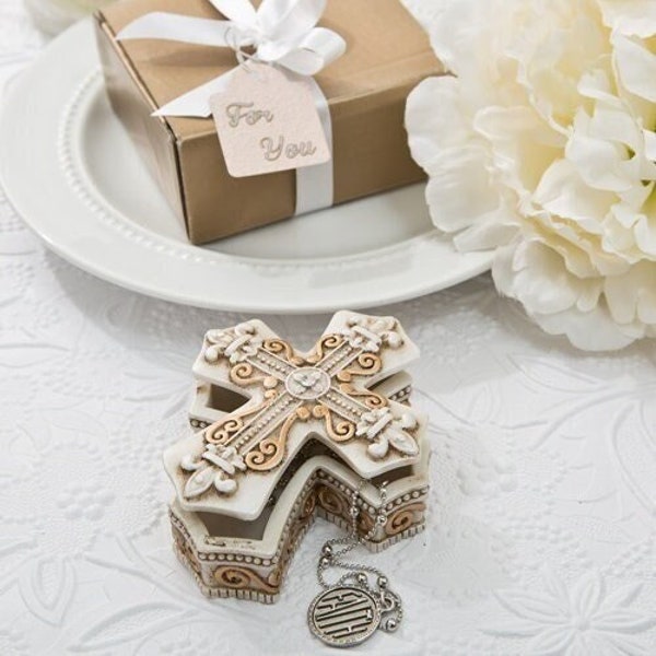 Vintage Design Cross-Shaped Trinket and Jewelry Box ++ Religious-Themed Favors ++ Party Favors ++ MINIMUM ORDER QUANTITY is 8 Boxes