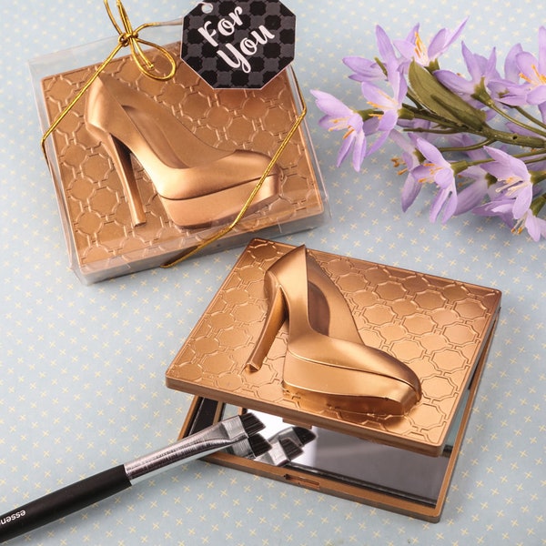 Rose Gold-Finish High Heel Shoe Design Compact Mirror ++ Fashion Theme ++ Party Favors ++ MINIMUM ORDER QUANTITY is 14