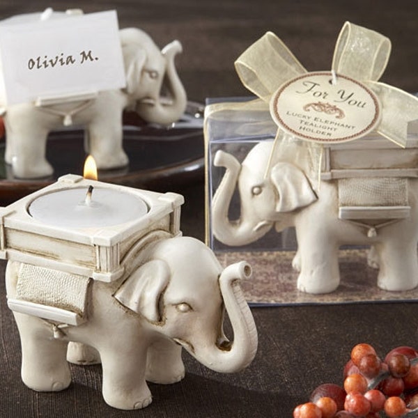 Ivory-Colored Good Luck East Indian Elephant Candle Holder ++ Elephant Favors ++ Candle Favors ++ Required MINIMUM ORDER QUANTITY is 7