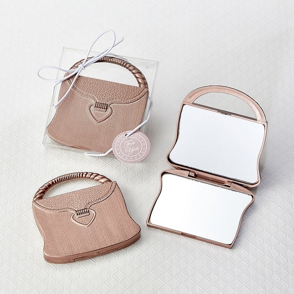 Dusty Rose Finish Purse-Shaped Compact Mirror ++ Fashion Theme Favors ++ Compact Mirror Favor ++ Party Favors + MINIMUM ORDER QUANTITY is 16