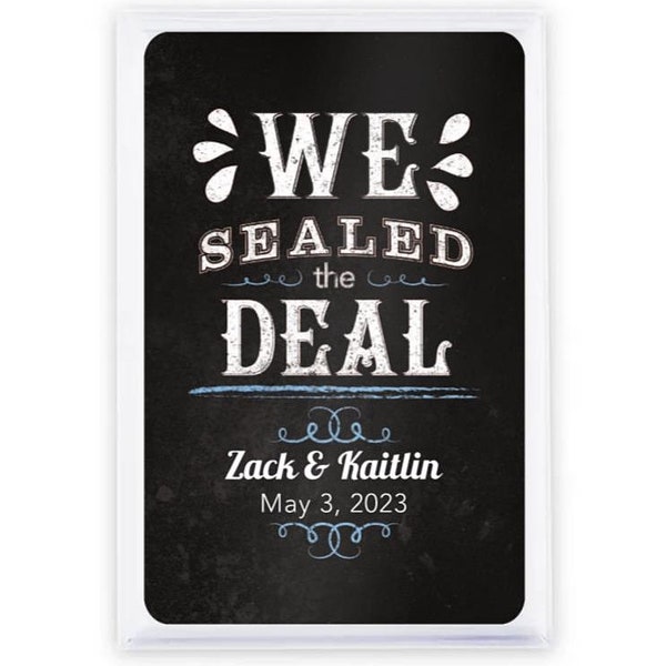Set of 6 We Sealed the Deal Chalkboard Motif Custom Playing Card Decks ++ Personalized Playing Cards + MINIMUM ORDER QUANTITY is 3 Sets of 6