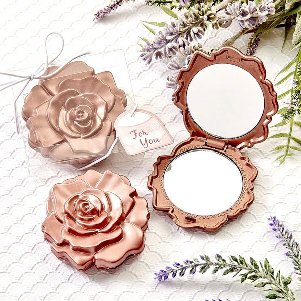 Dusty Rose-Colored Realistic Rose Design Compact Mirror ++ Floral Theme Favors ++ Rose Favors ++ Party Favors + MINIMUM ORDER QUANTITY is 14