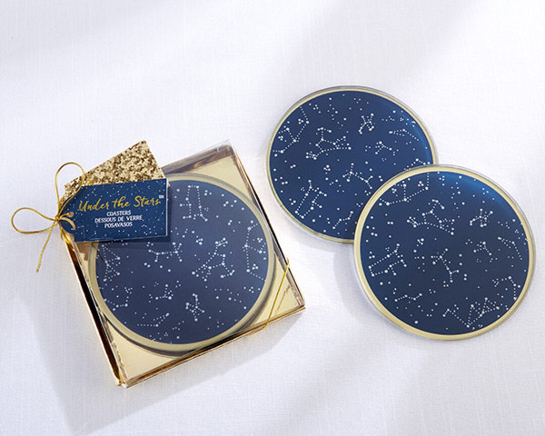 Constellations Coasters Set of 2 'under the Stars' Constellation Motif Glass Coasters in Gift ...