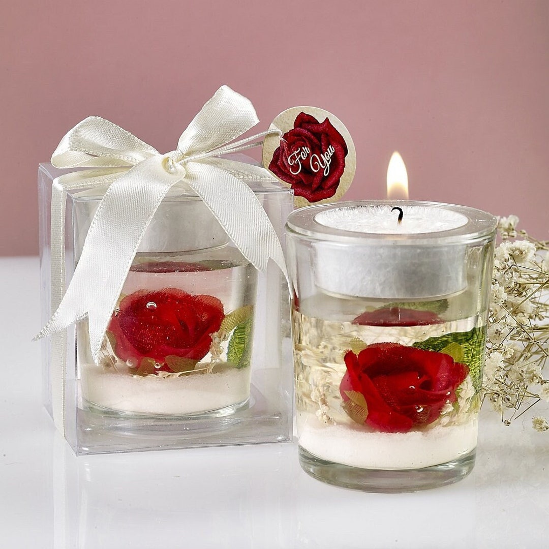 Stunning Red Rose Suspended in Gel Candle Holder Favor Candle Favor