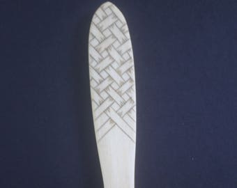 CLEARANCE Basket Weave Eating Spoon | Hand Carved Wooden Utensil | Traditional Wood Carving and Kolrosing | All Natural and Sustainable