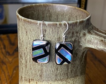 Geometric patterned Czech glass bead earrings