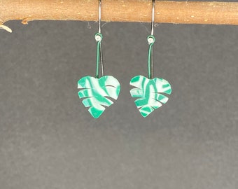 Monstera deliciosa albo leaf earrings variegated Swiss cheese plant long drop