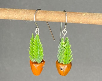Pine tree, evergreen, earrings. Faux plant earrings