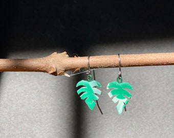 Monstera Deliciosa albo leaf earrings. Super lightweight