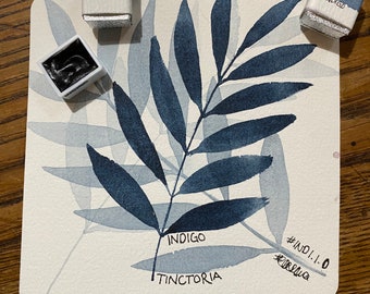 Handmade watercolor paint - Indigo - warm blue - half pan