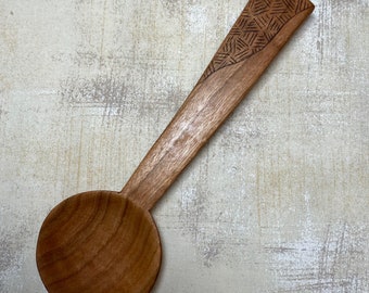 CLEARANCE Coffee scoop with geometric design. Hand carved, wooden, 1 tablespoon