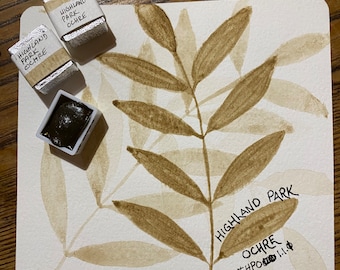 Handmade watercolor paint - Highland Park Ochre - yellowish brown - half pan