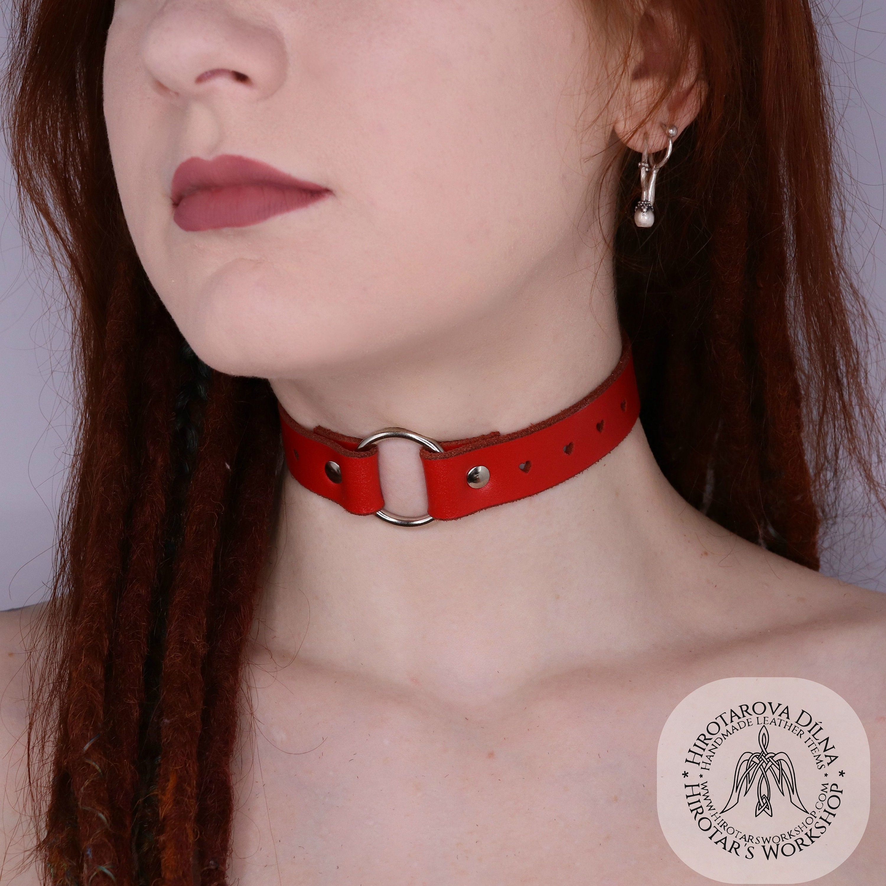 Red Leather Choker Heart Etsy