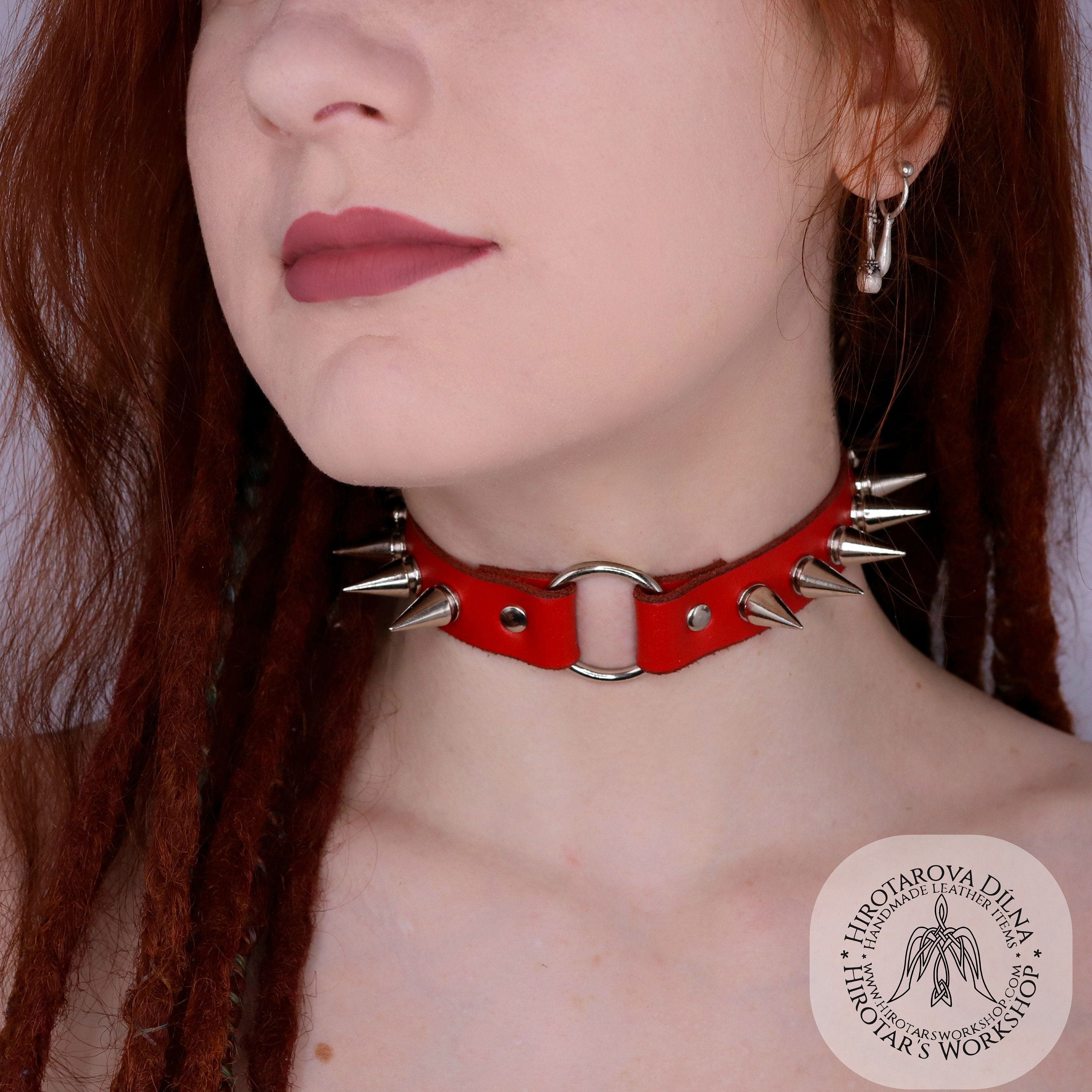 Red leather choker clearance