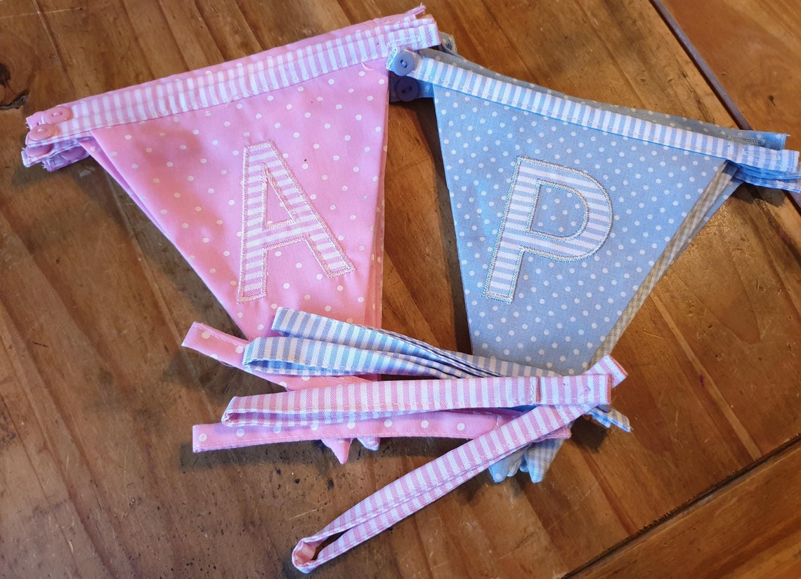 Lettered Bunting Pink/blue Cotton End Ties Baby Baby Etsy