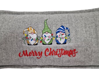 Grey wool Christmas Gnome, Gonk,Elf cushion c/w inner, zipped, hand made, embroidered with silks, 30 x 50 cms,  home decor, Christmas gift,