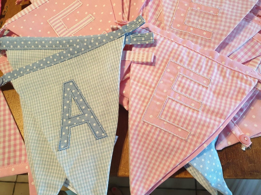 Lettered Bunting Pink/blue Cotton End Ties Baby Baby Etsy