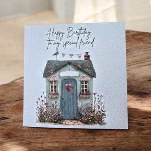 6x6 blanco martillado, diseño de feliz cumpleaños para un amigo especial – Casa de campo, personalizado