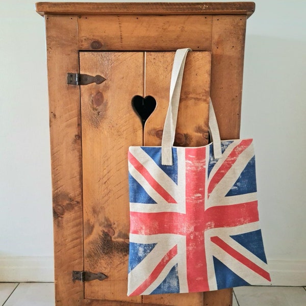 sac fourre-tout vintage Union Jack 45 x 45 cm célébrations, shopper, lin, doublé, drapeau, panneau union jack, qualité