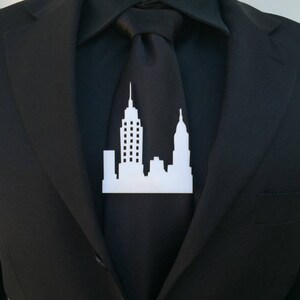 Hot in the City Tonight! Cityscape (White) Acrylic Tie Clip