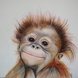 cute animal baby, orangutan, monkey, children's room, print, art print, art, airbrush, wall art, beautiful, home, art poster, hand painted image 2