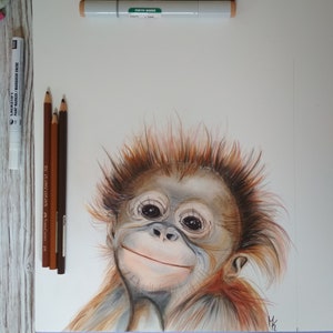 cute animal baby, orangutan, monkey, children's room, print, art print, art, airbrush, wall art, beautiful, home, art poster, hand painted image 3