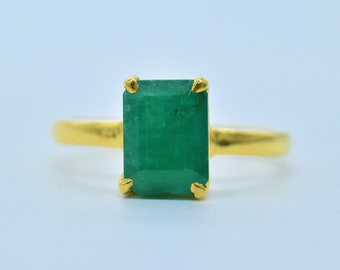 Natural Colombian Emerald Ring Ring Size US 5 24k Gold Plated Hand-made Statement Ring Minimalist Unique Elegant Modern 6 /& 7