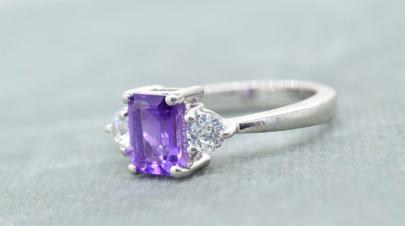 Octagon Cut Purple Gemstone February Birthstone Natural Amethyst Ring 925 Sterling Silver Proposal Ring,Gift For Her
