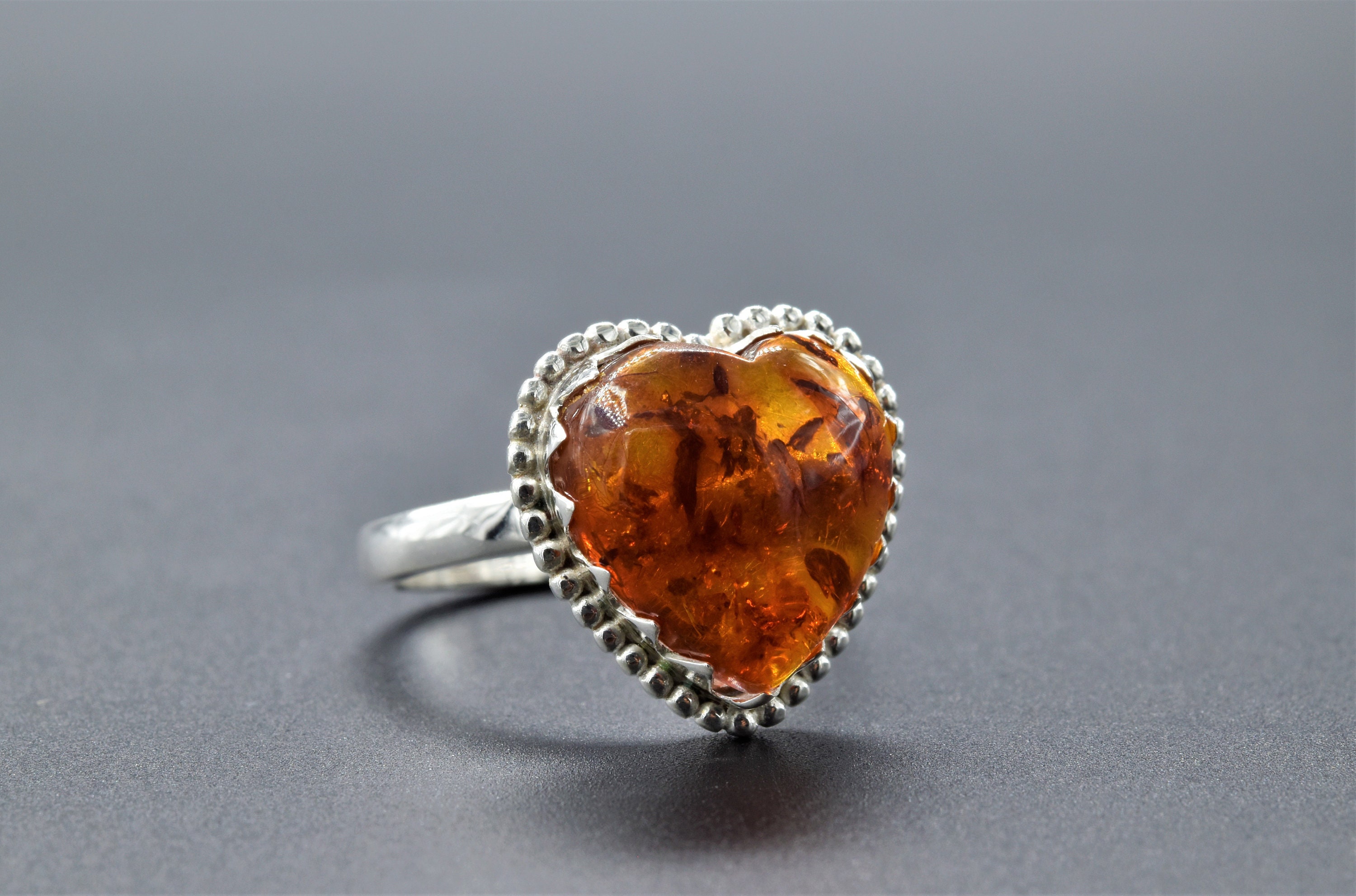 Amber Heart Ring Proposal Ring 925 Sterling Silver Love Etsy
