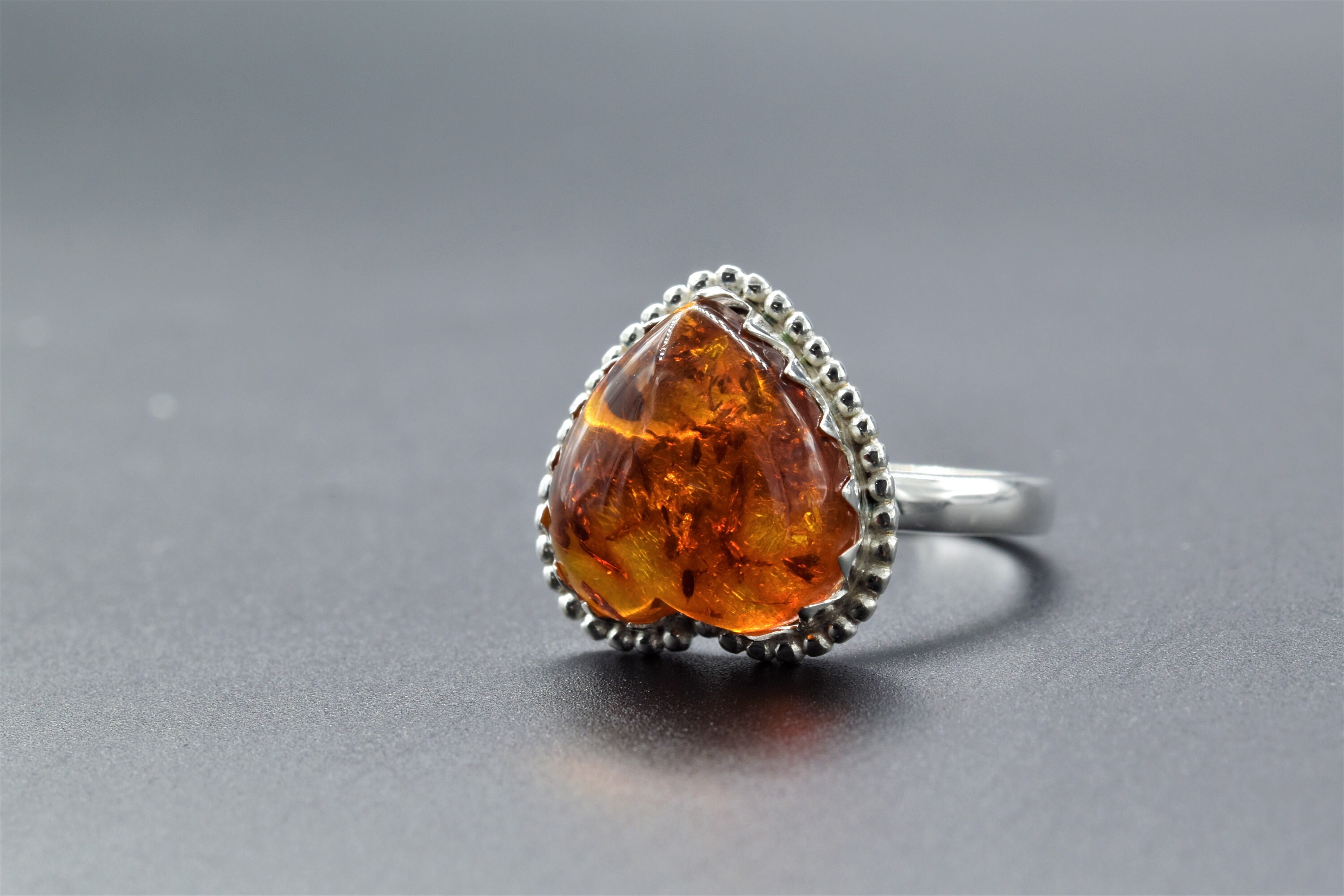 Amber Heart Ring Proposal Ring 925 Sterling Silver Love Etsy