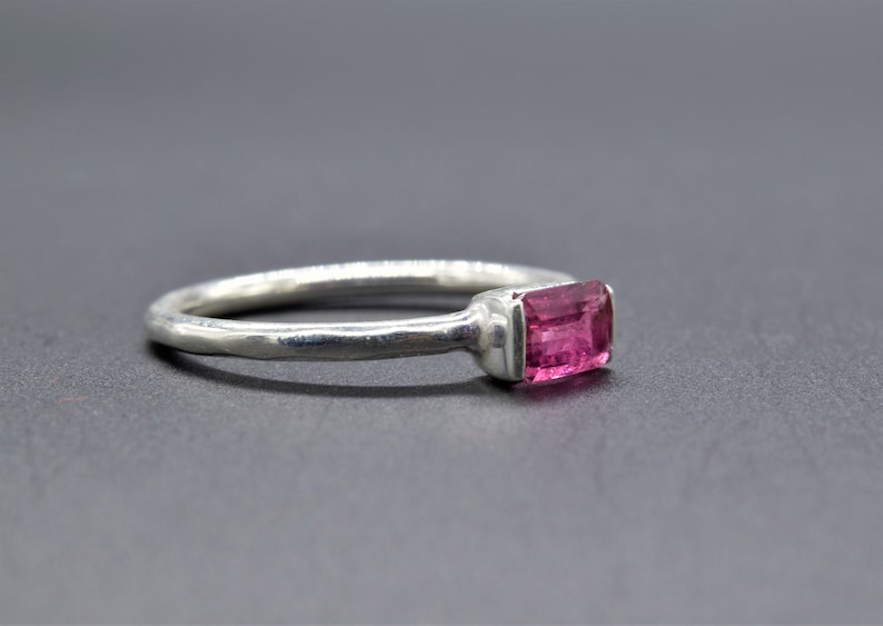 Gift For Daughter 925 Sterling Silver October Birthstone Octagon Shape Tourmaline Ring Dainty Ring