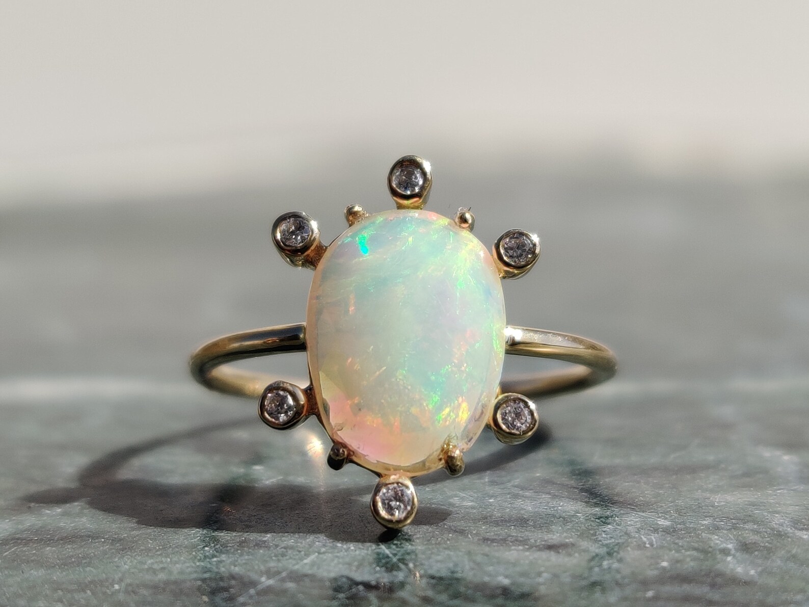 Unique Opal Ring Oval Shape Proposal Ring Women Ring 14k Etsy