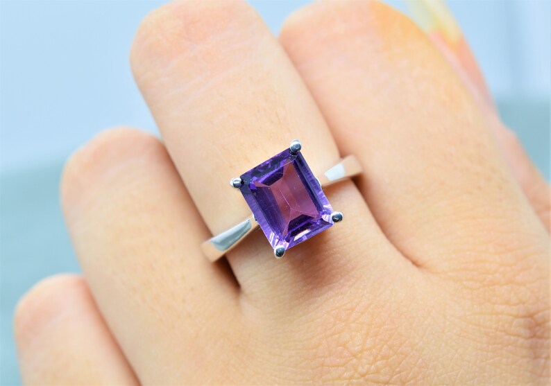 Octagon Shape Modern Ring Anniversary Gift Women Ring Natural Amethyst Ring February Birthstone Ring Gift Item 925 Sterling Silver