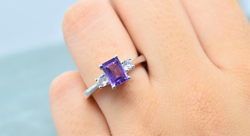 Octagon Cut Purple Gemstone February Birthstone Natural Amethyst Ring 925 Sterling Silver Proposal Ring,Gift For Her
