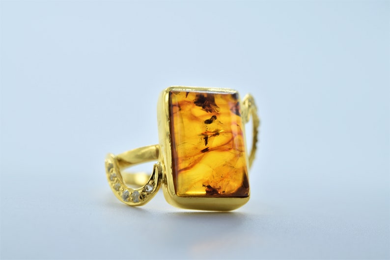 Anniversary Ring Outstanding Ring 925 Sterling Silver Gift Ring Unique Baltic Amber Ring Octagon Shape Birthstone Ring