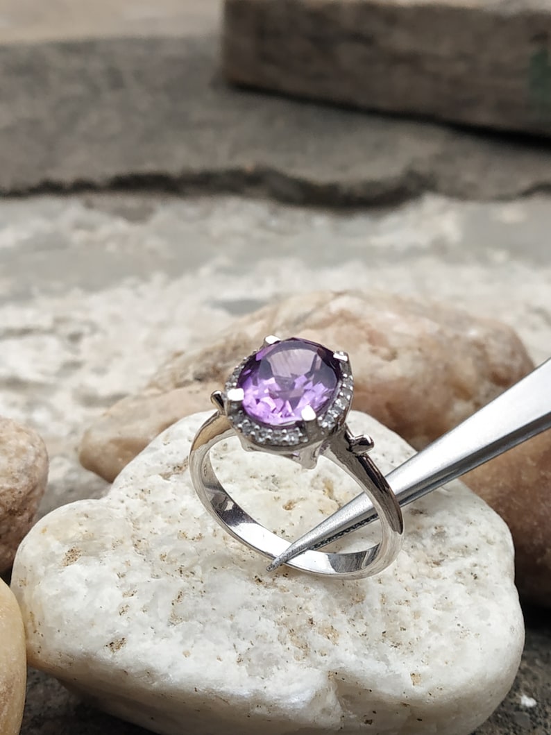 Febuary Birthstone Ring,Purple Amethyst,African Amethyst,Engagement Ring,Handmade Ring,Natural Sterling Silver Ring NATURAL AMETHYST RING