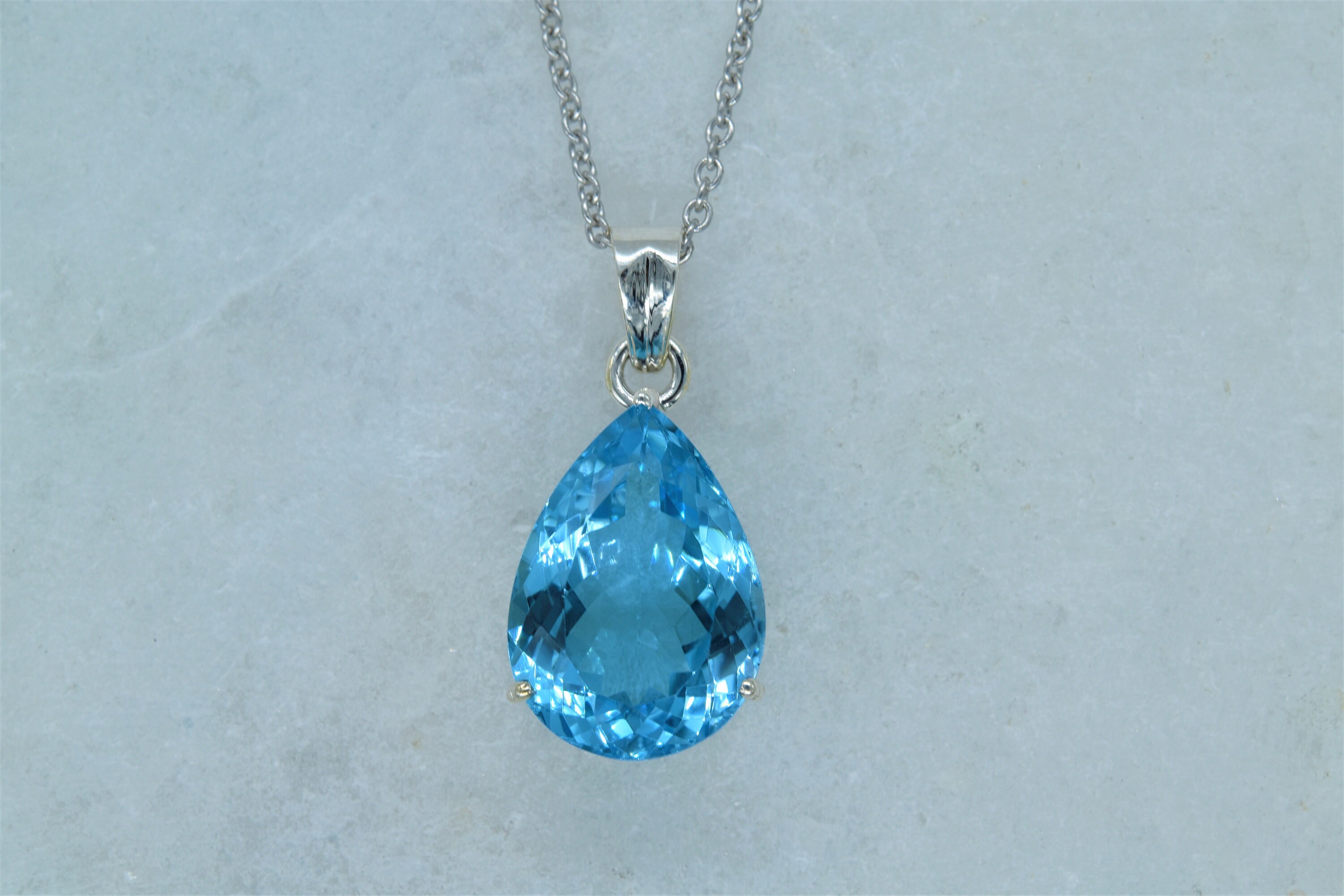 Natural Swiss Blue Topaz Pendant Pear Shape Wedding Etsy