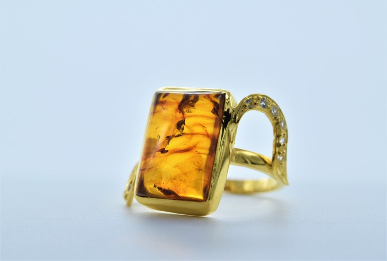 Anniversary Ring Outstanding Ring 925 Sterling Silver Gift Ring Unique Baltic Amber Ring Octagon Shape Birthstone Ring