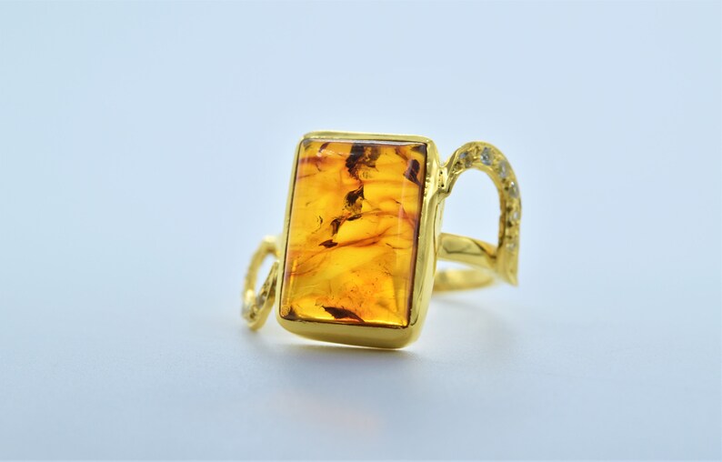 Anniversary Ring Outstanding Ring 925 Sterling Silver Gift Ring Unique Baltic Amber Ring Octagon Shape Birthstone Ring