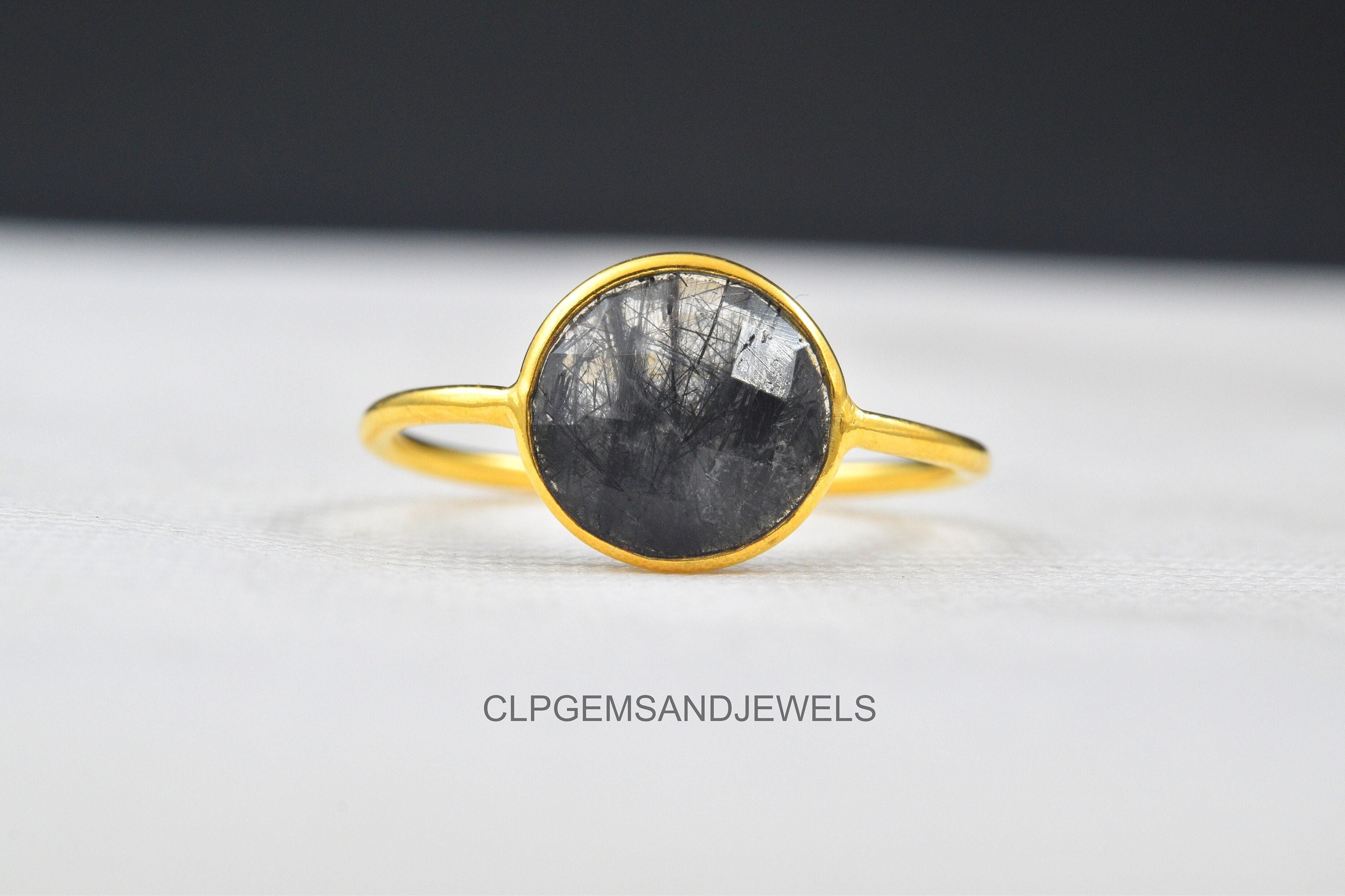 7 8 Natural Black Rutile 925 Solid Sterling Silver Ring Size 6 