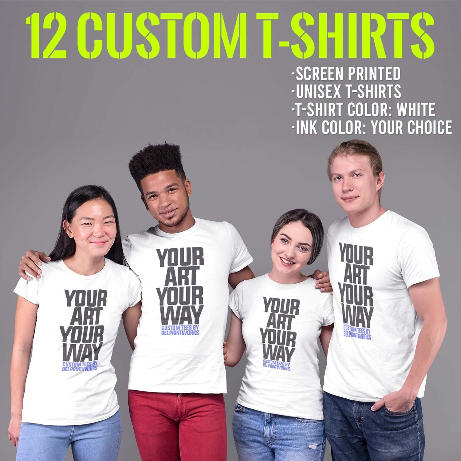 12 Customized T-shirts Screen Printed 1 Dozen Personalized -