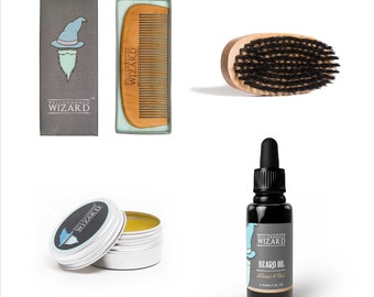 Beard Comb, Brush, Oil & Wax Bundle