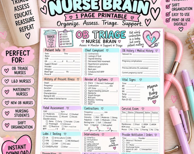 OB Triage Nurse Brain Sheet | Labor & Delivery Triage Report (Digital Download)