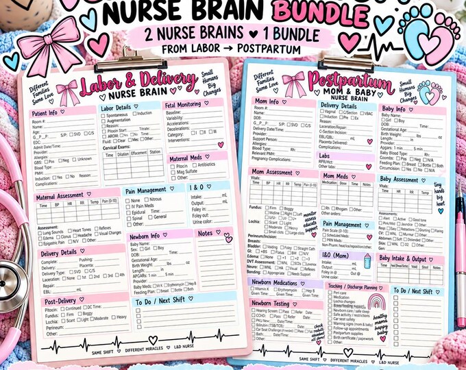 L&D + Postpartum Nurse Brain Bundle | OB Shift Organization (Digital Download)