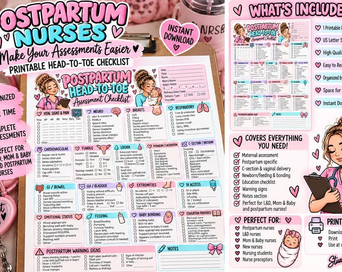 Postpartum Nurse Assessment Checklist | Mom & Baby Head-to-Toe Guide (Digital Download)