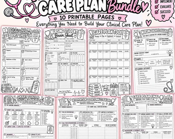 Nursing Student Care Plan Bundle | 10-Page Digital Download (PDF)